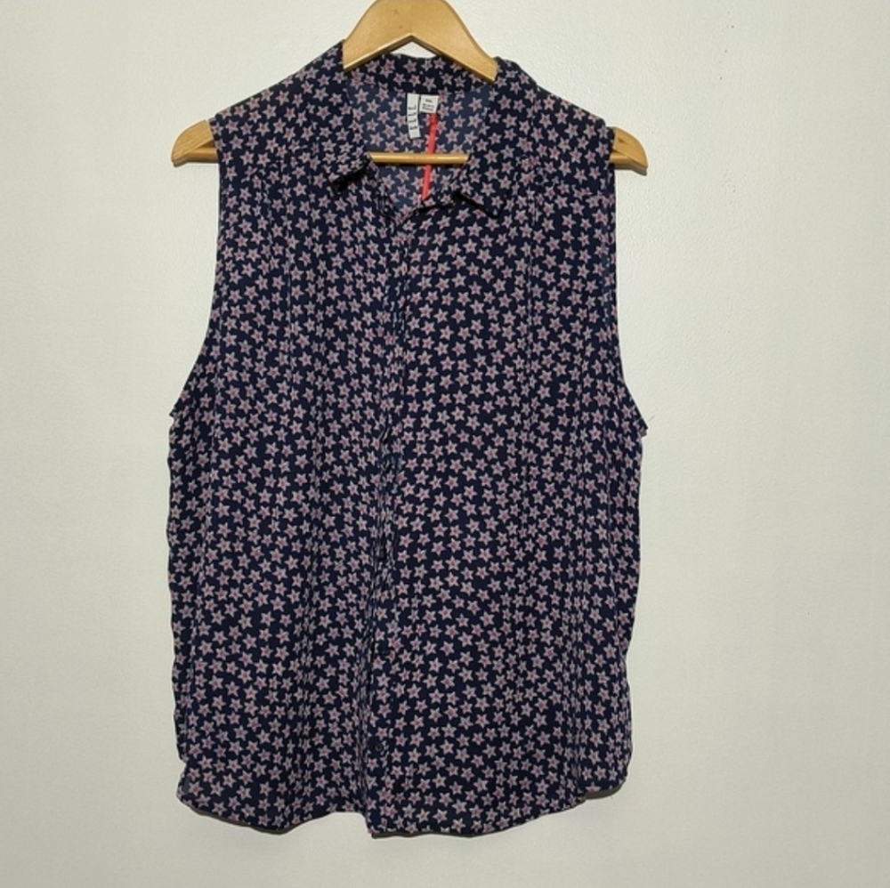 🔥 Elle Navy and Pink Star Pattern Blouse Size XXL